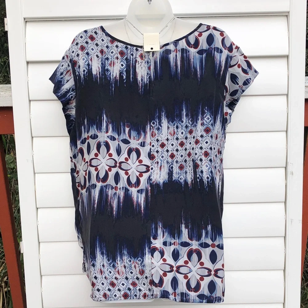 Tianello Navy and White Patterned Blouse - Picture 6 of 10